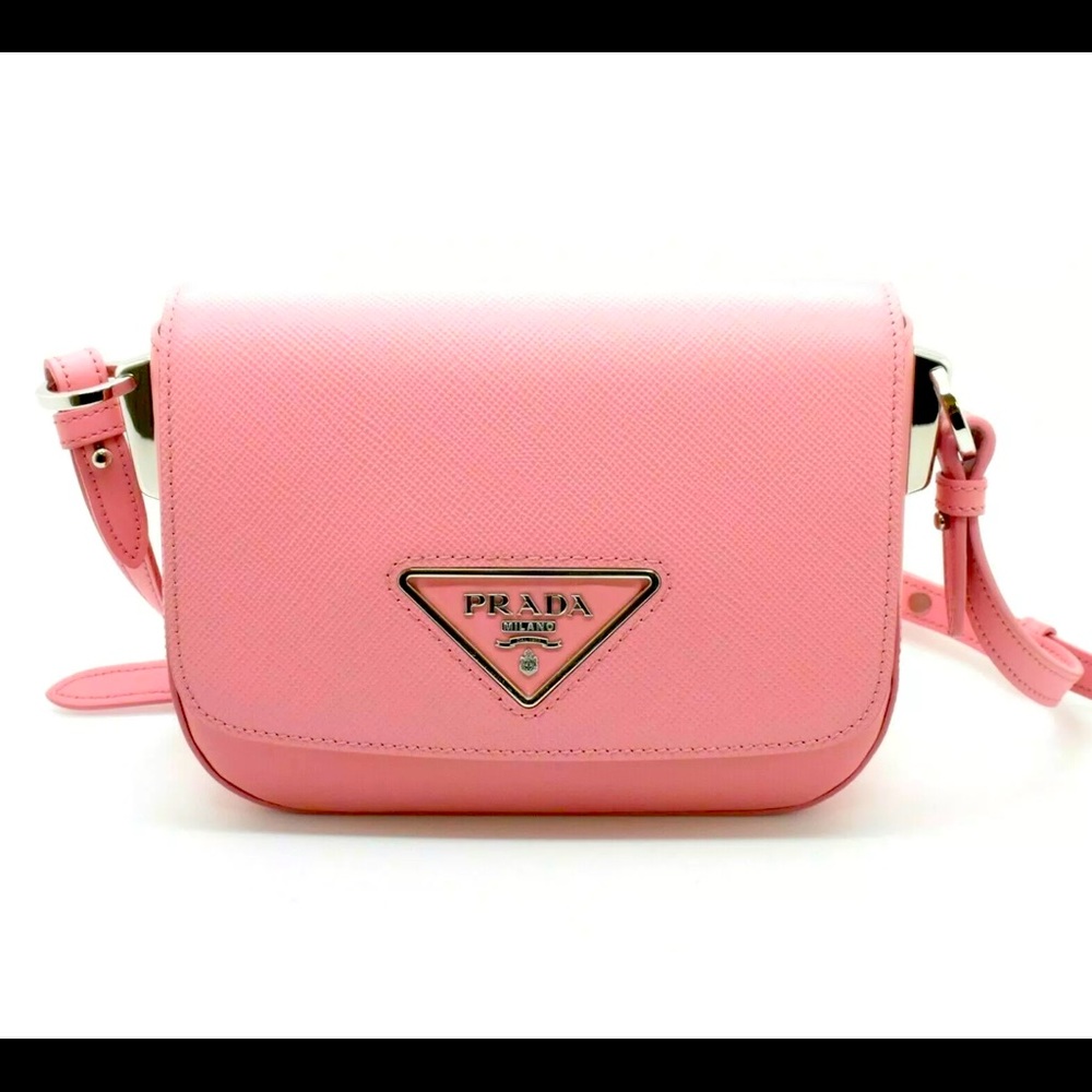 New 2021 PRADA Pink Saffiano Leather Identity Shoulder Bag MSRP $2350